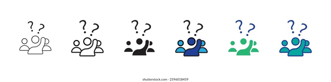 people raise hand asking question icon student in classroom raising hand ask with question mark symbol vector set education wonder learning support illustration design