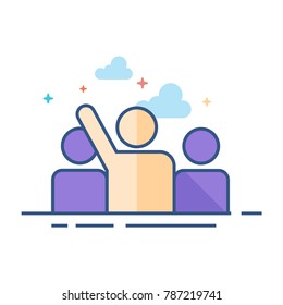 People Raise Hand Icon In Outlined Flat Color Style. Vector Illustration.