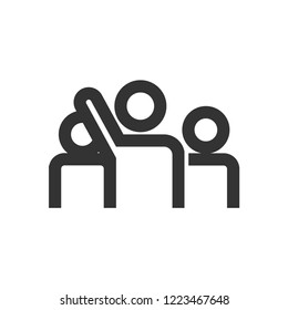 People raise hand icon in thick outline style. Black and white monochrome vector illustration.