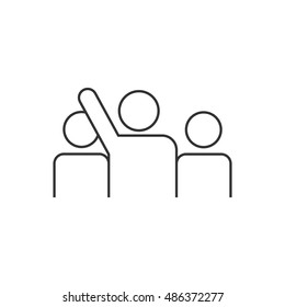 People Raise Hand Icon In Thin Outline Style. Business Finance Buying Auction Student Answer