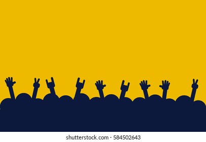 a lot of people raise hands. A big crowd. vector