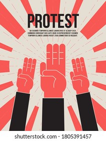 People raise their hands to protest to revolutionize vector illustration.