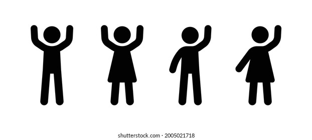 People raised hand icon, vector simple isolated illustration.