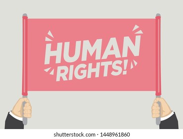 People raised hands and shouting with Human rights. Concept of revolution or protest. Vector illustration.