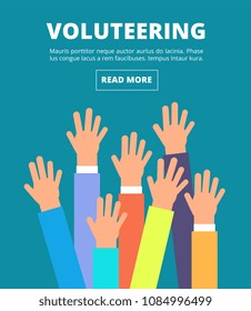 People raised hands, voting arms. Volunteering, charity, donation and solidarity vector concept. Illustration of together and charity volunteer, donation and solidarity
