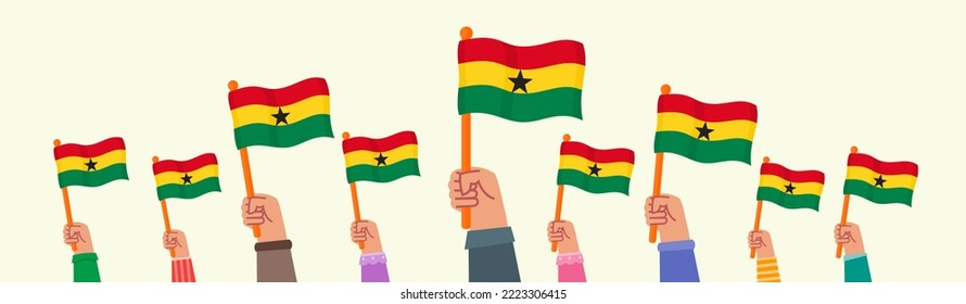 People Raising Ghana Flag and Wave it Proudly 