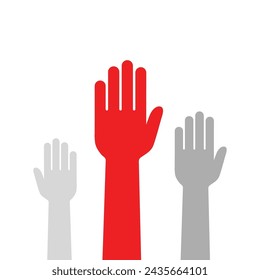 People raising hands vector. Leadership first volunteering concept