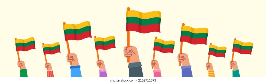 People Raising Lithuania Flag and Wave it Proudly 