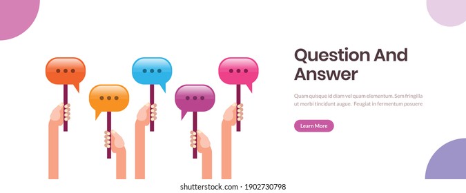 People raising speech bubble icons. Communication discussion talking conversation dialog question and andswer conceptual illustration