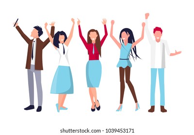 People Raising Their Hands While Man Stock Vector (royalty Free 