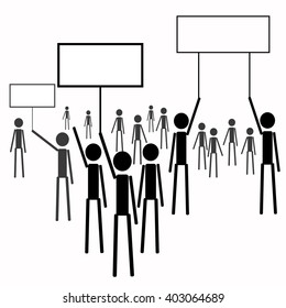 People at the rally. Protest. The label for the labels. Crowd. black and white drawing.Vector illustration.