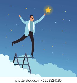 People reach star opportunity career dream concept. Vector flat graphic design illustration