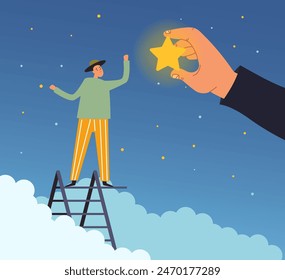 People reach star opportunity career dream concept. Vector flat graphic design illustration	
