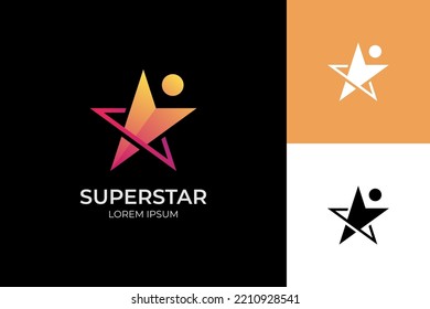 Menschen erreichen Sternerfolg Logo Design. Das Kinderlogo von Sternen zu erreichen. Symbol-Design-Element des Superstar-Symbols für menschliche Leistungen Logo