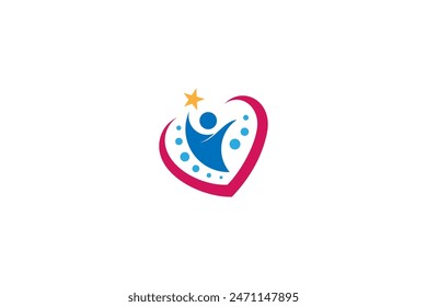 people reaching star logo with combination of love shapes in flat vector design