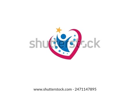 people reaching star logo with combination of love shapes in flat vector design
