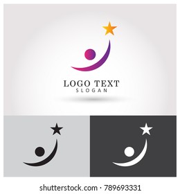 People Reaching The Star Logo. Symbol & Icon Vector Template.