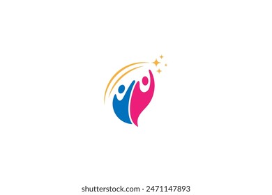 people reaching for stars with flat template vector logo design