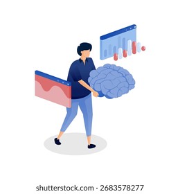 Menschen lesen und analysieren Daten und Statistiken mit Gehirnen künstlicher Intelligenz. Kann für Start-up, mobile App, Landing-Page, Animation, Banner, Website, Poster verwendet werden