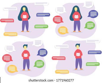 People Read A Book Vector Illustration. Woman Read A Book Vector Illustration. Man Read A Book Vector Illustration.