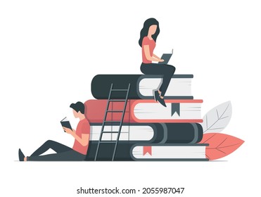 People read books. Colored flat vector illustration. Isolated on white background.