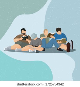 people read a book,set character sitting and reading a book