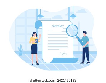 people read the contract agreement trending concept flat illustration