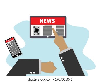 people readig news paper with tablet and smart phone about coronavirus COVID19 .That are spreading all over the world