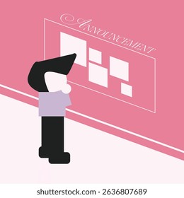 People reading the Announcement Board, Pastel Tone Color, Minimal Flat Style Illustration