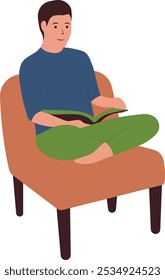 Leute, die einen Buchcharakter lesen. Flache Vektorgrafik auf weißem Hintergrund