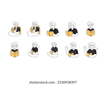People Reading Book Element Set