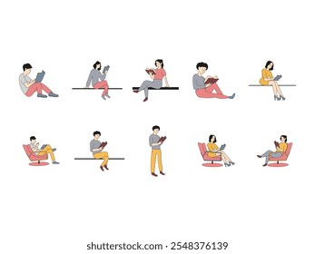 People Reading A Book Element Set