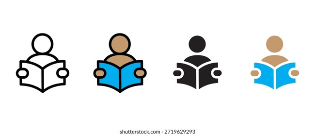 People reading book icon set vector on white background. education, learning, literacy symbol. vector illustration.