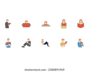 People Reading Book Illustration Element Set