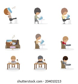 People Reading A Book And Learning - Isolated On White Background - Vector Illustration, Graphic Design Editable For Your Design
