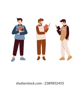 People Reading Book Vector Illustration