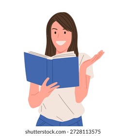 Pessoas lendo livros no estilo de ilustração vetorial plano. Homens e mulheres estudando, aprendendo, pensando e lendo notas ou livros didáticos. Educação, conhecimento, conceito de estudo. Caracteres isolados no plano de fundo branco.