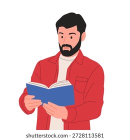 People reading books in flat vector illustration style. Men and women studying, learning, thinking and reading notes or textbooks. Education, knowledge, study concept. Isolated characters on white background.