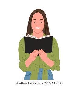 Pessoas lendo livros no estilo de ilustração vetorial plano. Homens e mulheres estudando, aprendendo, pensando e lendo notas ou livros didáticos. Educação, conhecimento, conceito de estudo. Caracteres isolados no plano de fundo branco.