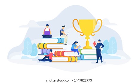 People reading books get the big dream come true concept flat vector illustration for landing page, banner, web design, business