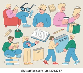 People Reading Books and Related Items