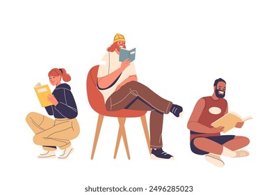 People Reading Books In A Relaxed Environment. Scene Portrays Characters Enjoying Leisure Time With Books