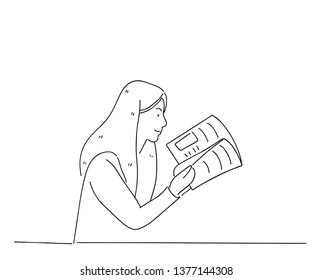 People are reading books, simple lines, vector illustrations.