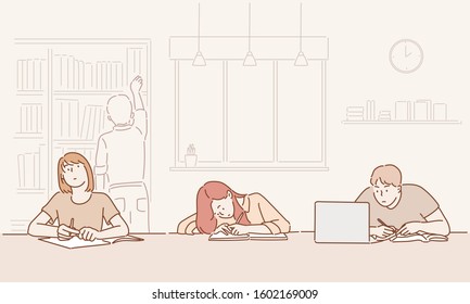 People Reading Books And Study. Hand Drawn Style Vector Design Illustrations.