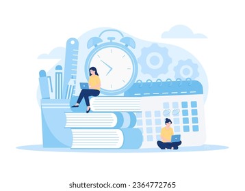 People are reading books, it's time to learn trending concept flat illustration