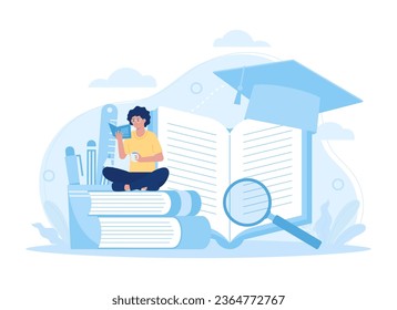 People are reading books, it's time to learn trending concept flat illustration