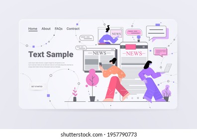 people reading daily news on digital gadgets newspaper press network concept horizontal