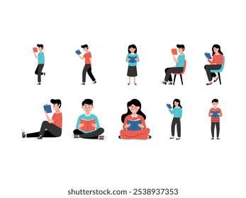Personen, die Illustrationselementsatz lesen 