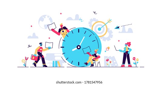 People reading near big clock and books vector illustration, Time to study, enjoying good book, learning, Education, learning. Knowledge sign, deadline, reminder, alarm clock, schedule.