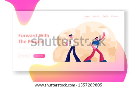 People Reading and Selling Newspapers Website Landing Page. Businessman Read News while Walking at Work. Salesman Offering Publication on Street Web Page Banner. Cartoon Flat Vector Illustration